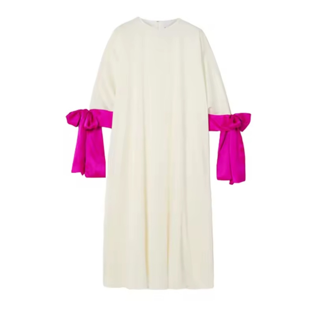 Cream Dress with Pink Bow Sleeves